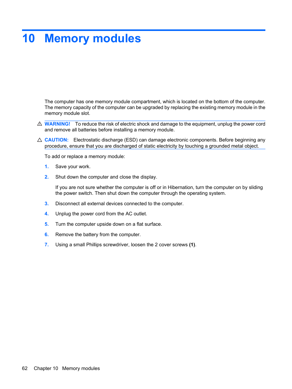 Memory modules, 10 memory modules | Compaq Bluetooth Headset User Manual | Page 70 / 85