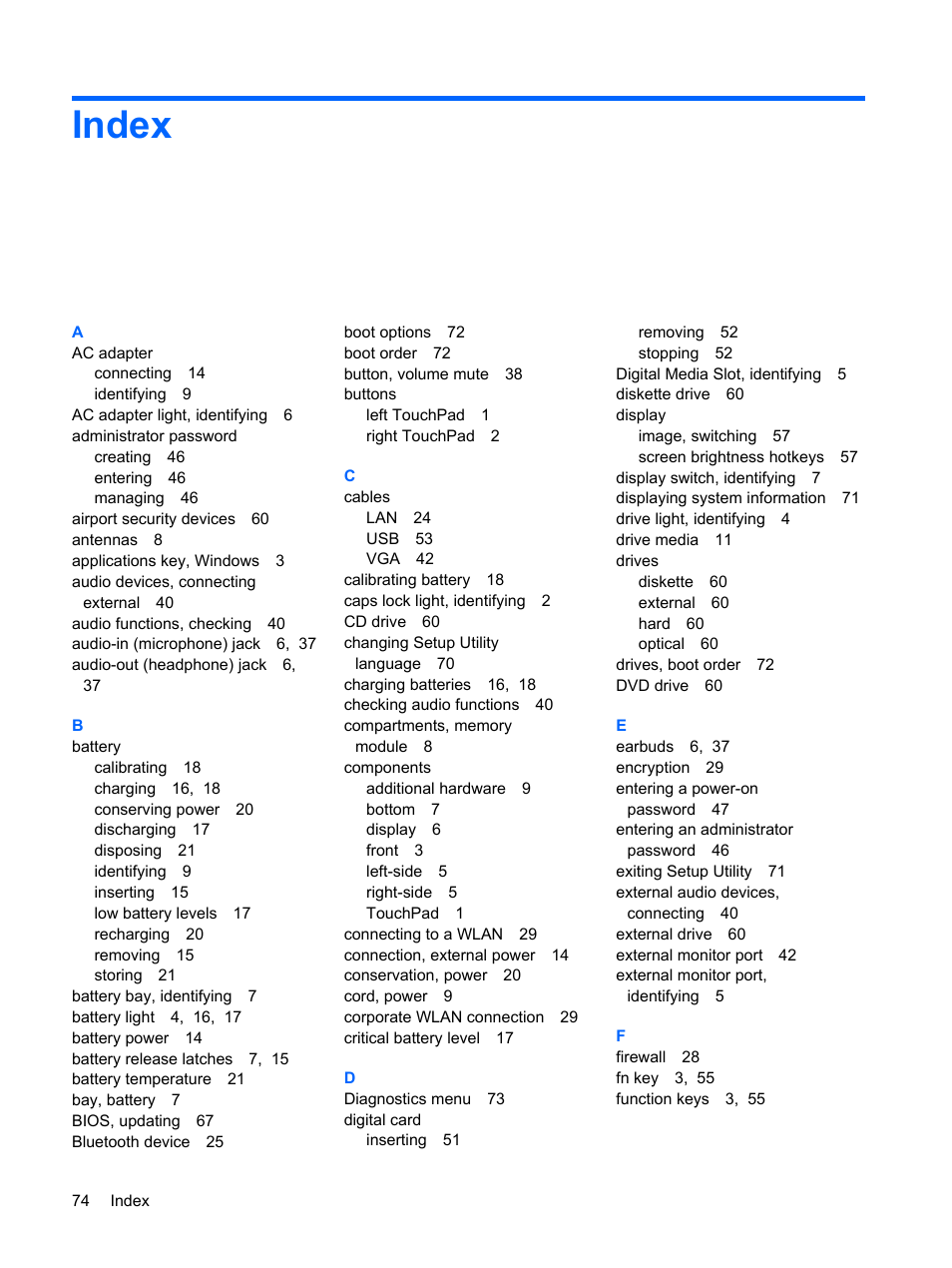 Index | Compaq Bluetooth Headset User Manual | Page 82 / 85