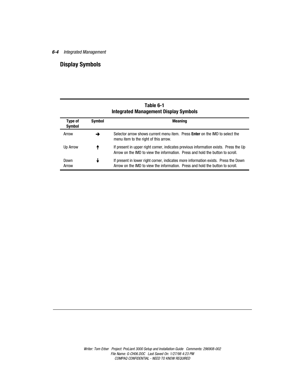 Display symbols | Compaq PROLIANT 3000 User Manual | Page 112 / 137