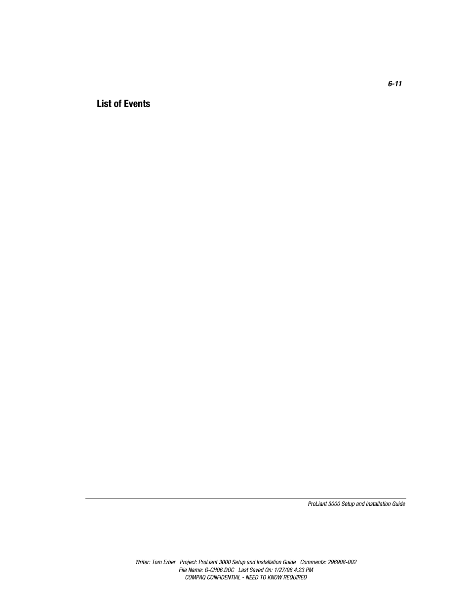 List of events | Compaq PROLIANT 3000 User Manual | Page 119 / 137