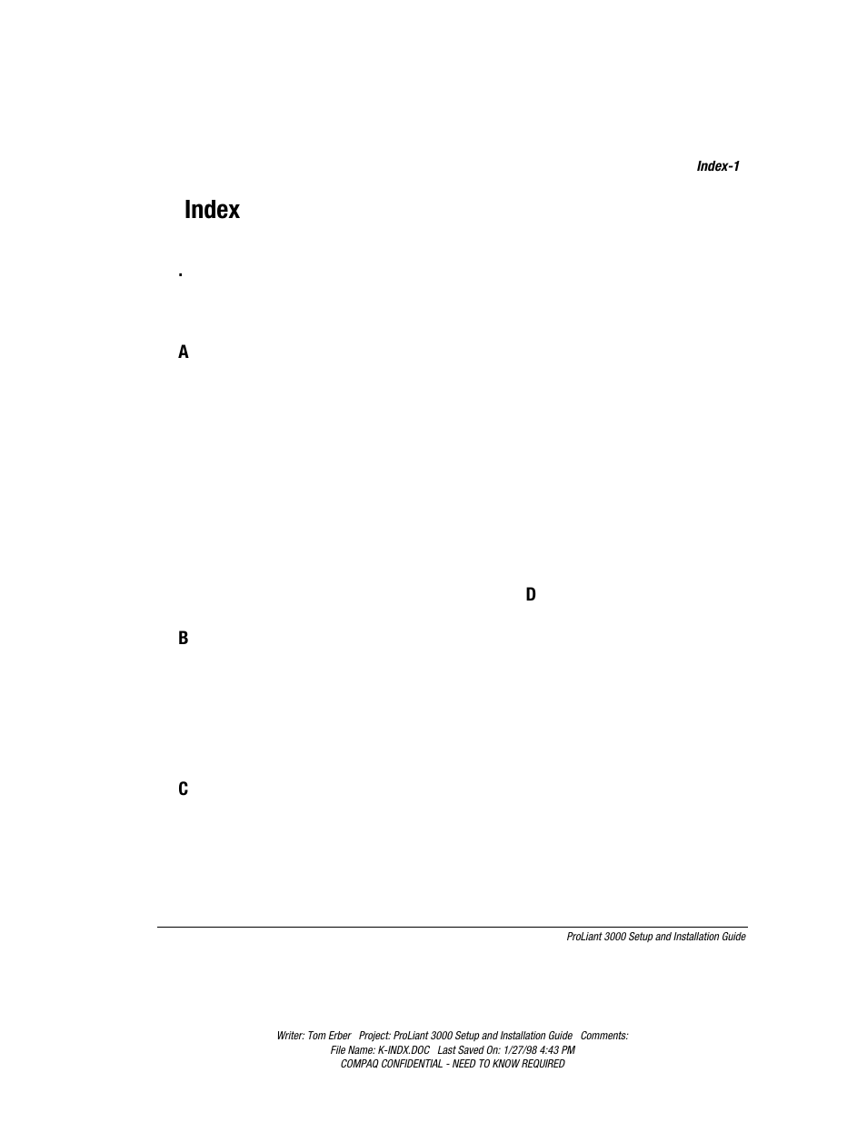 Index | Compaq PROLIANT 3000 User Manual | Page 133 / 137