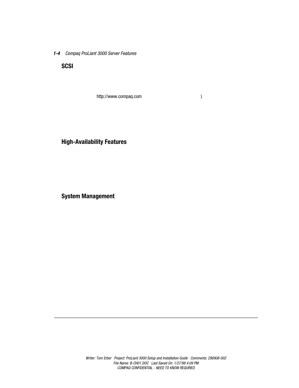Scsi, High-availability features, System management | Compaq PROLIANT 3000 User Manual | Page 20 / 137