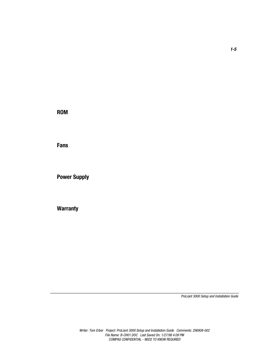 Fans, Power supply, Warranty | Compaq PROLIANT 3000 User Manual | Page 21 / 137
