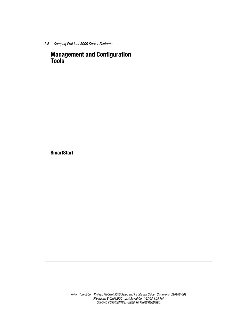 Management and configuration tools, Smartstart | Compaq PROLIANT 3000 User Manual | Page 22 / 137