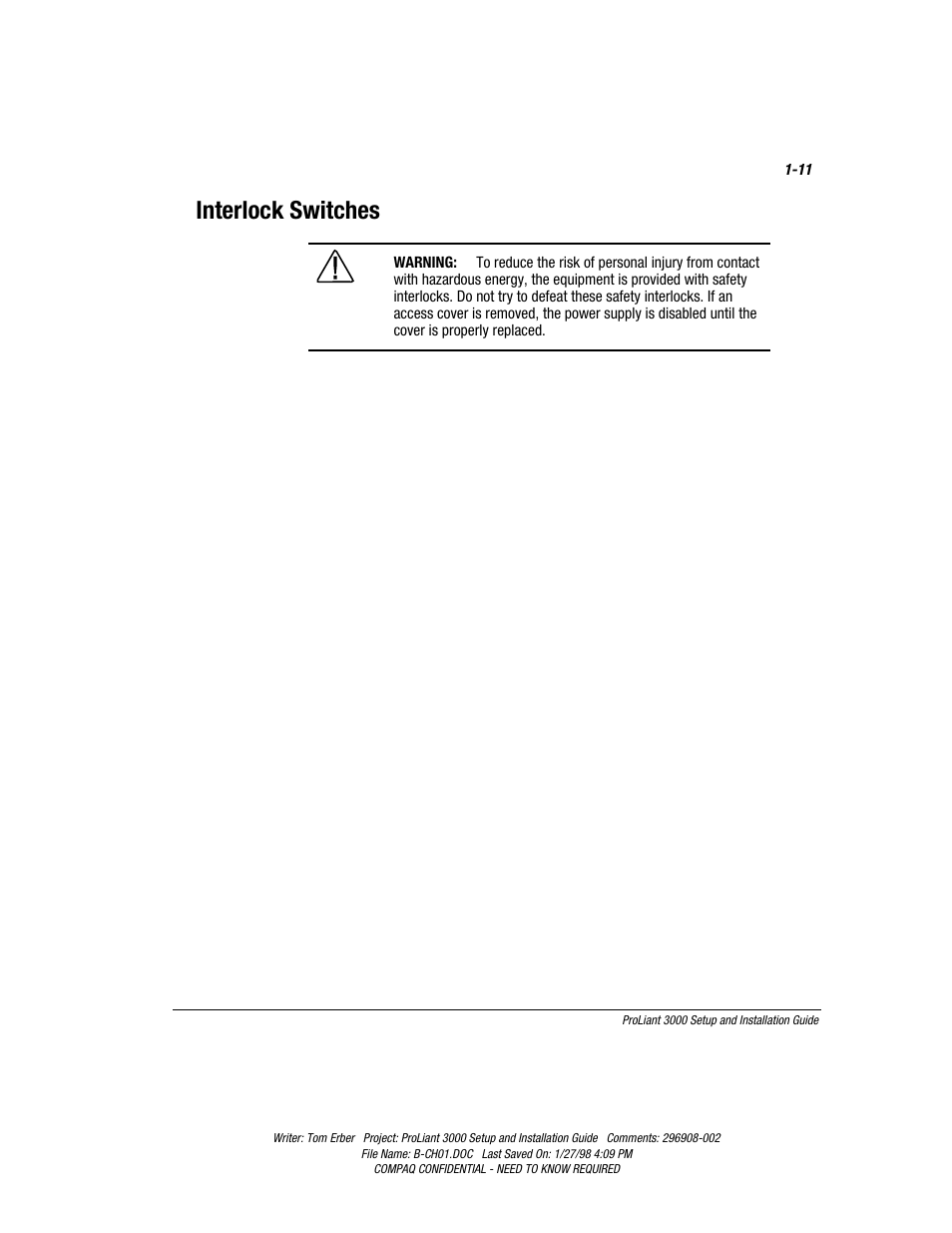 Interlock switches | Compaq PROLIANT 3000 User Manual | Page 27 / 137