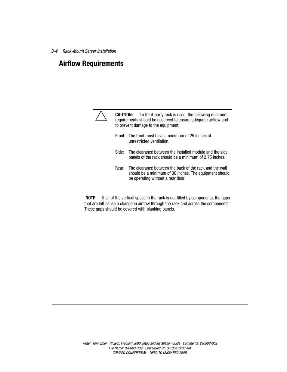 Airflow requirements | Compaq PROLIANT 3000 User Manual | Page 38 / 137
