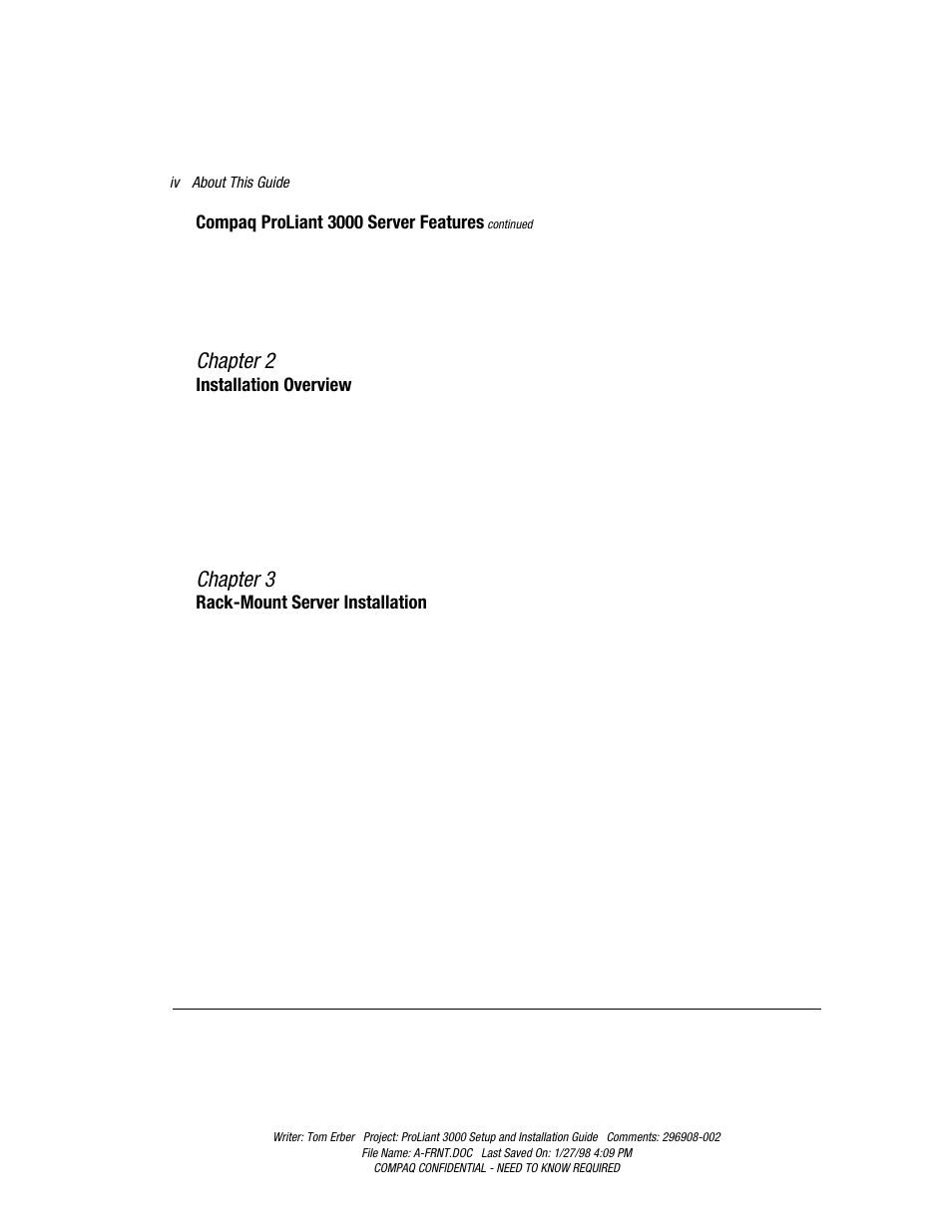 Chapter 2, Chapter 3 | Compaq PROLIANT 3000 User Manual | Page 4 / 137