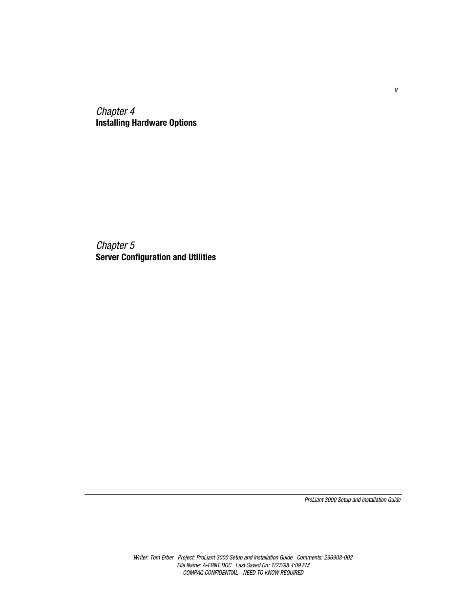 Chapter 4, Chapter 5 | Compaq PROLIANT 3000 User Manual | Page 5 / 137