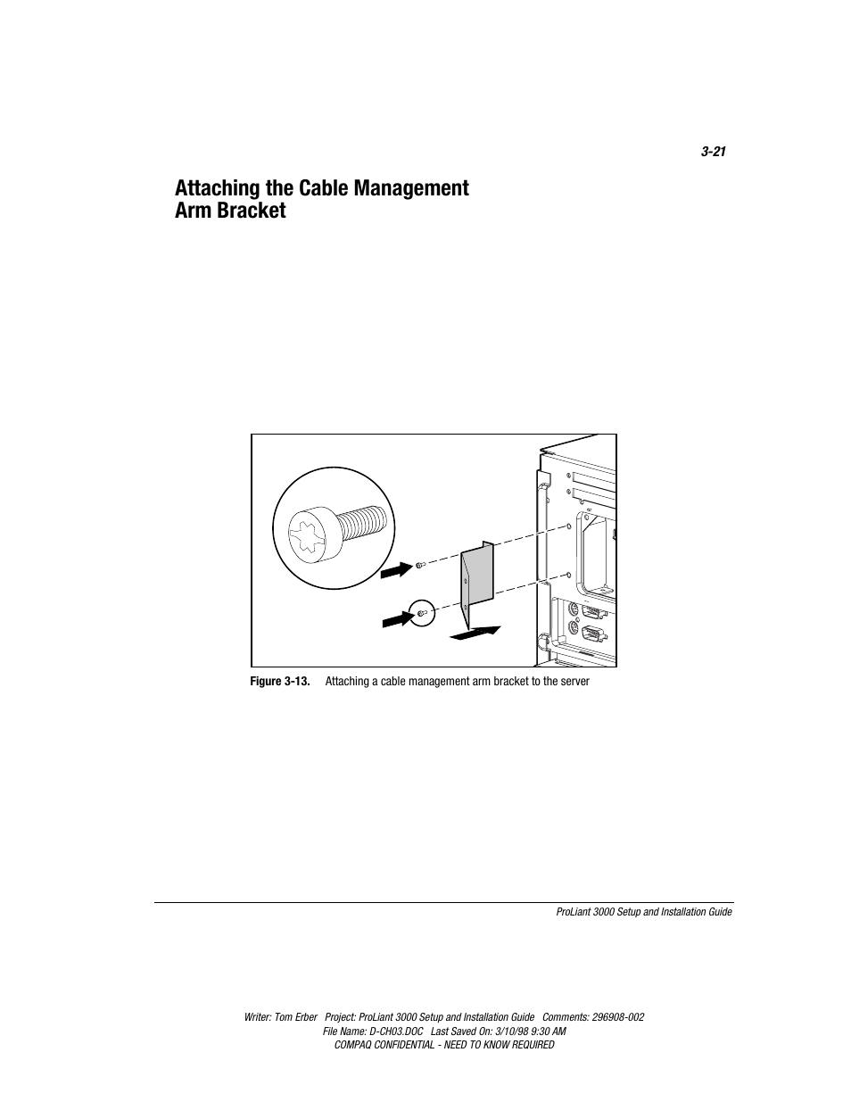 Attaching the cable management arm bracket | Compaq PROLIANT 3000 User Manual | Page 55 / 137