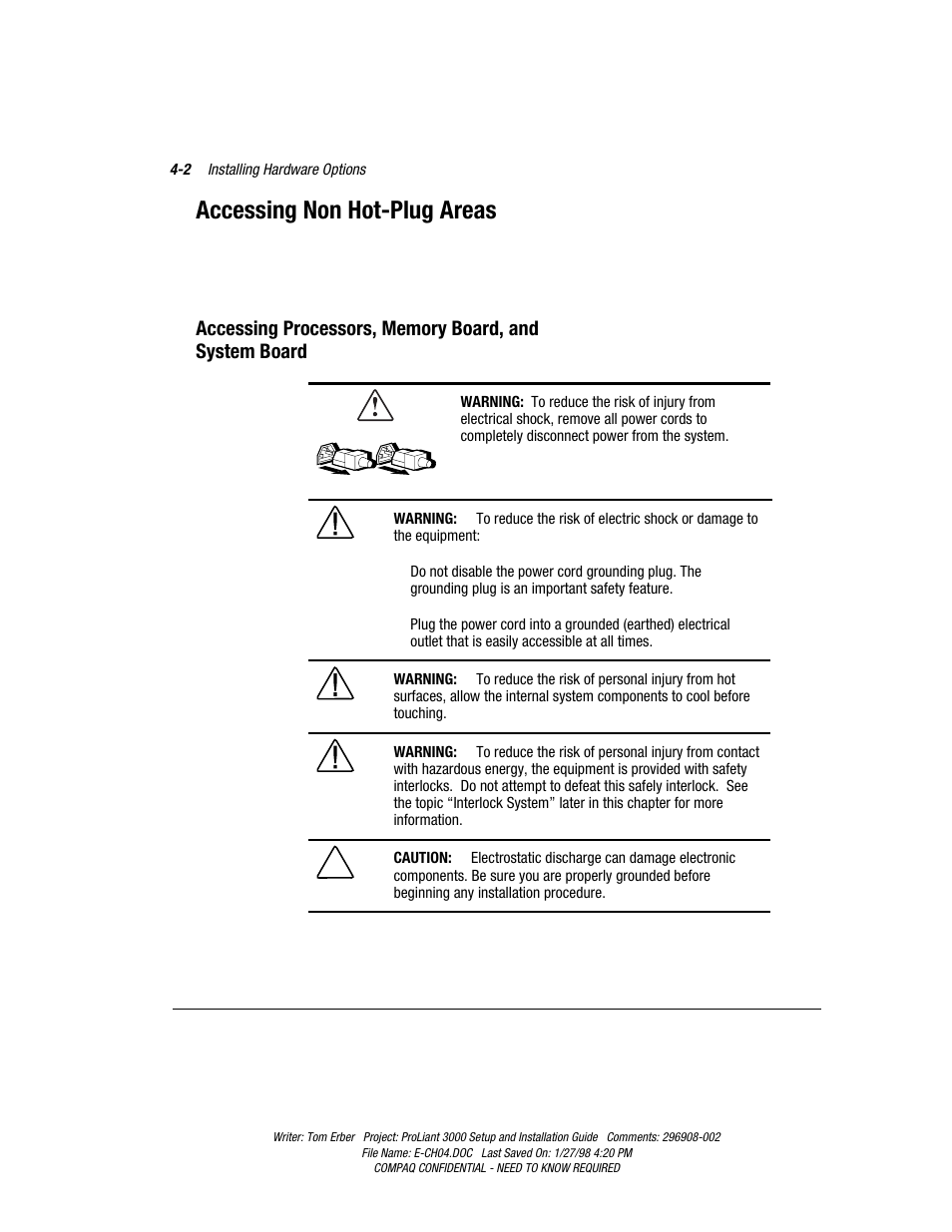 Accessing non hot-plug areas | Compaq PROLIANT 3000 User Manual | Page 63 / 137