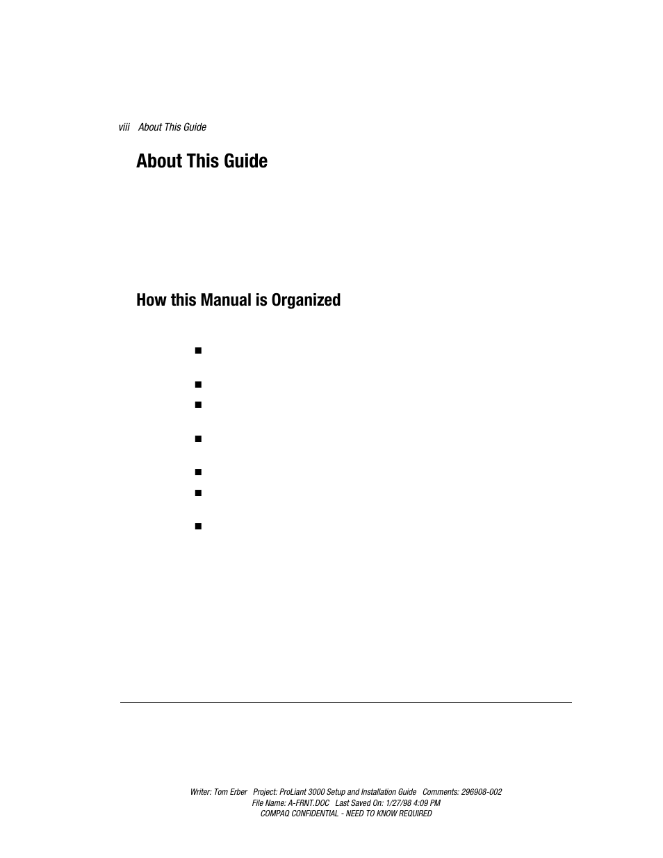 About this guide, How this manual is organized | Compaq PROLIANT 3000 User Manual | Page 8 / 137