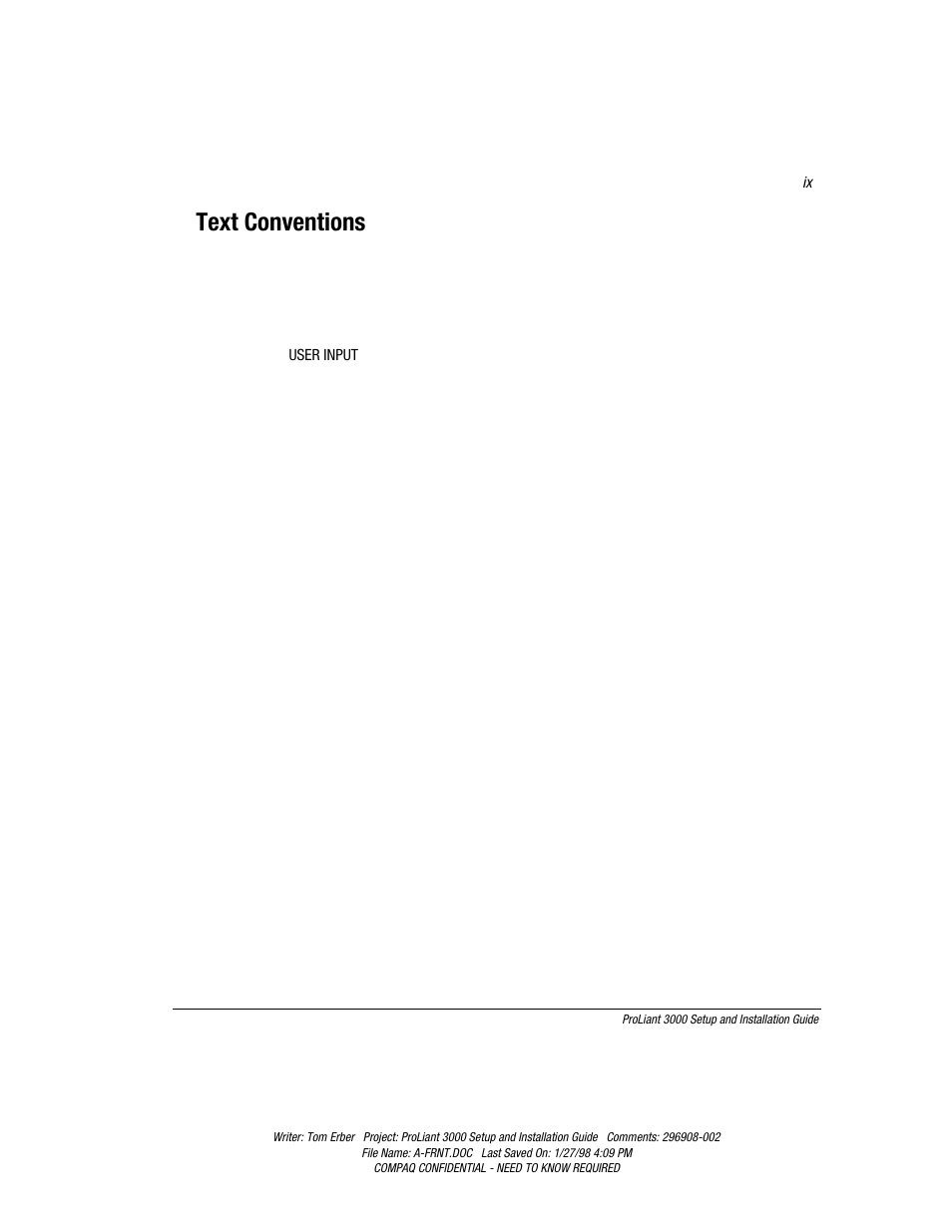 Text conventions | Compaq PROLIANT 3000 User Manual | Page 9 / 137