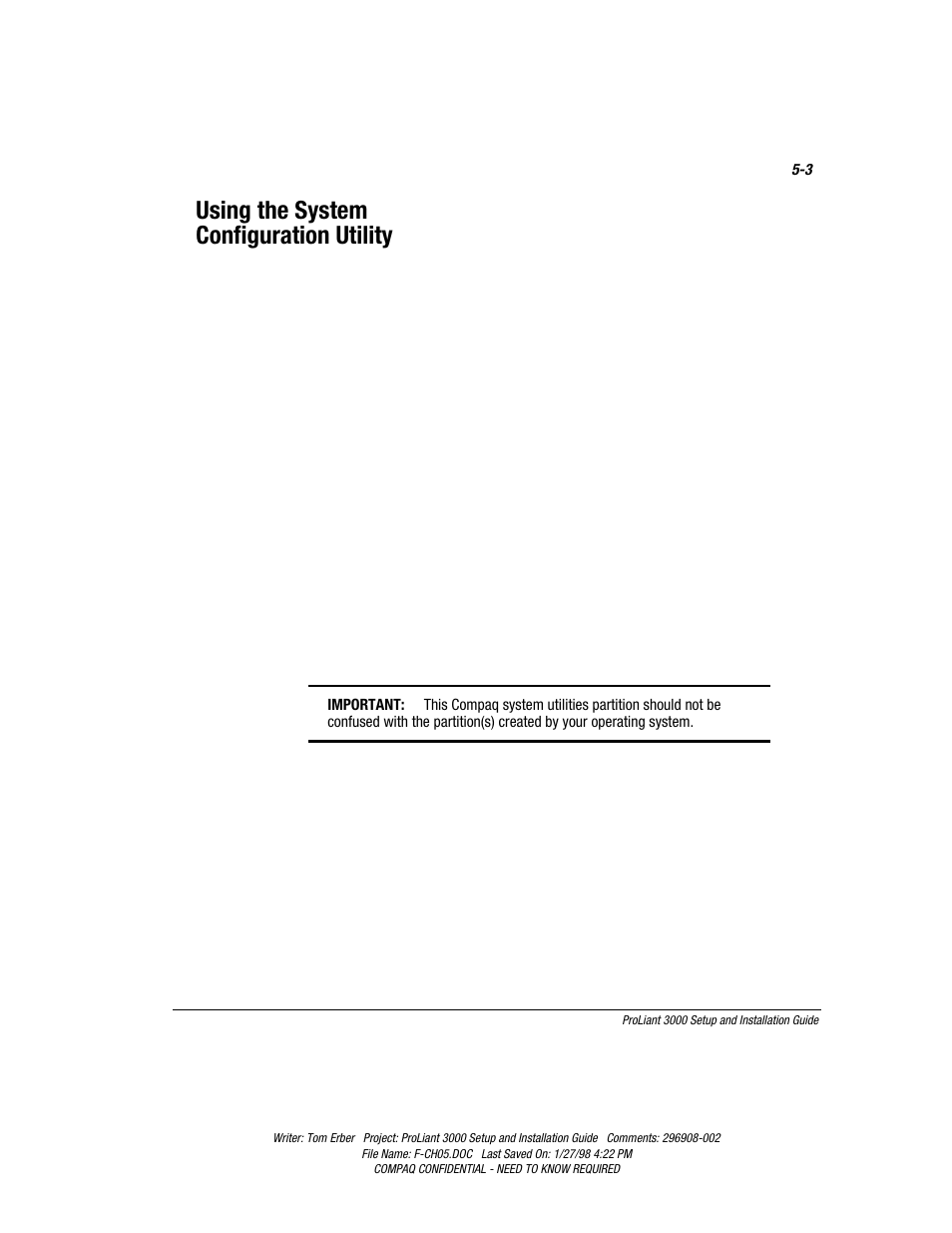 Using the system configuration utility | Compaq PROLIANT 3000 User Manual | Page 91 / 137
