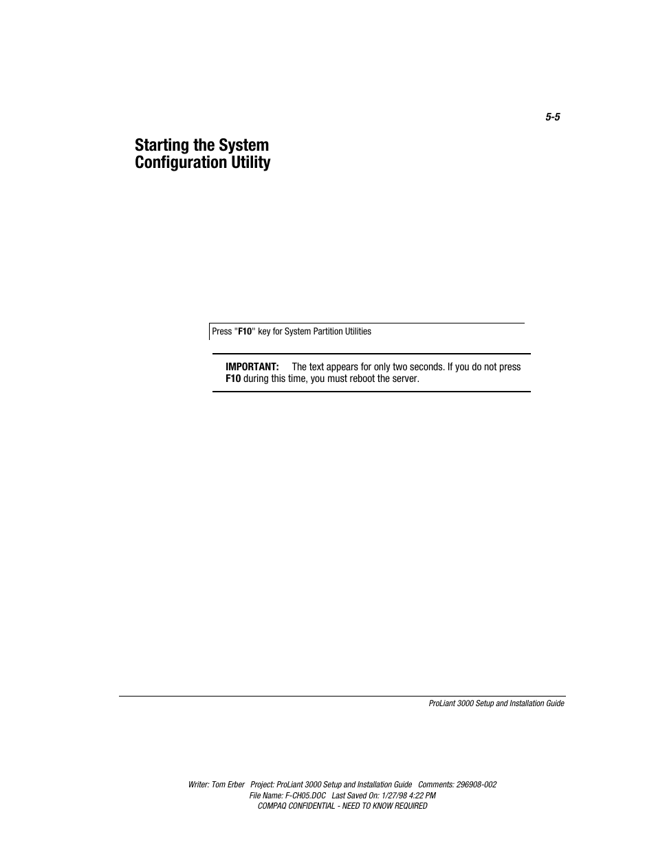 Starting the system configuration utility | Compaq PROLIANT 3000 User Manual | Page 93 / 137