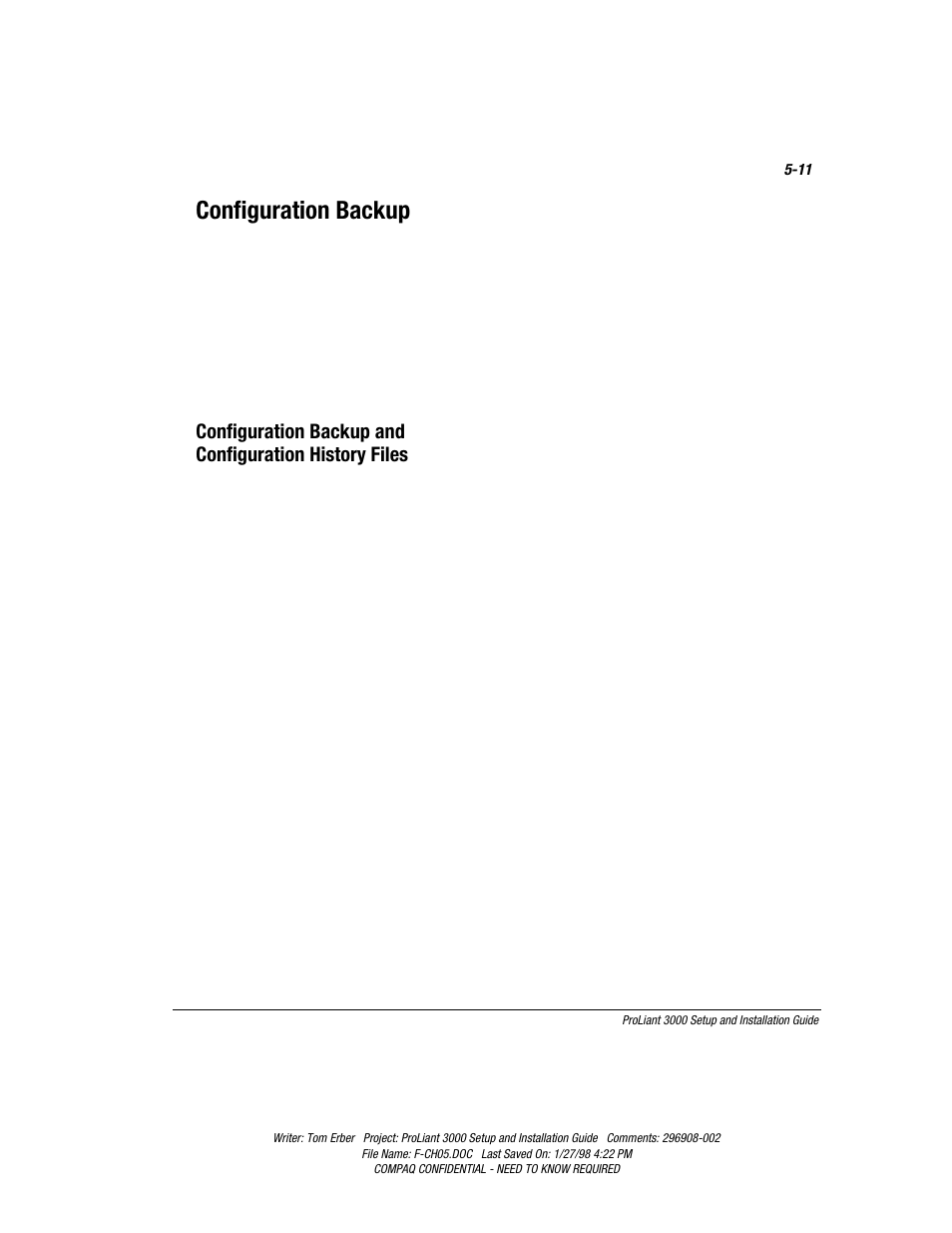 Configuration backup | Compaq PROLIANT 3000 User Manual | Page 99 / 137