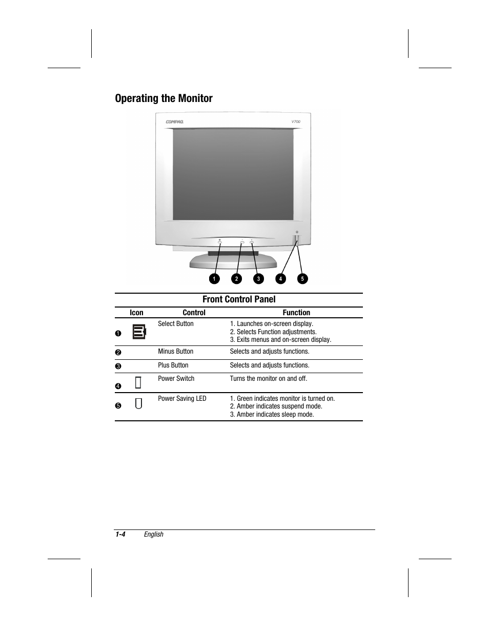 Operating the monitor | Compaq V700 User Manual | Page 6 / 20