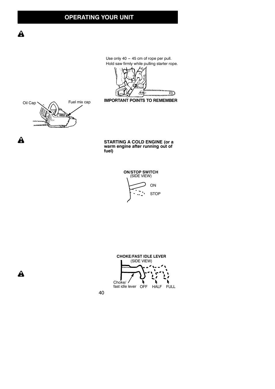 Operating your unit, Warning | Partner Formula 400 Chrome 2007 User Manual | Page 40 / 48