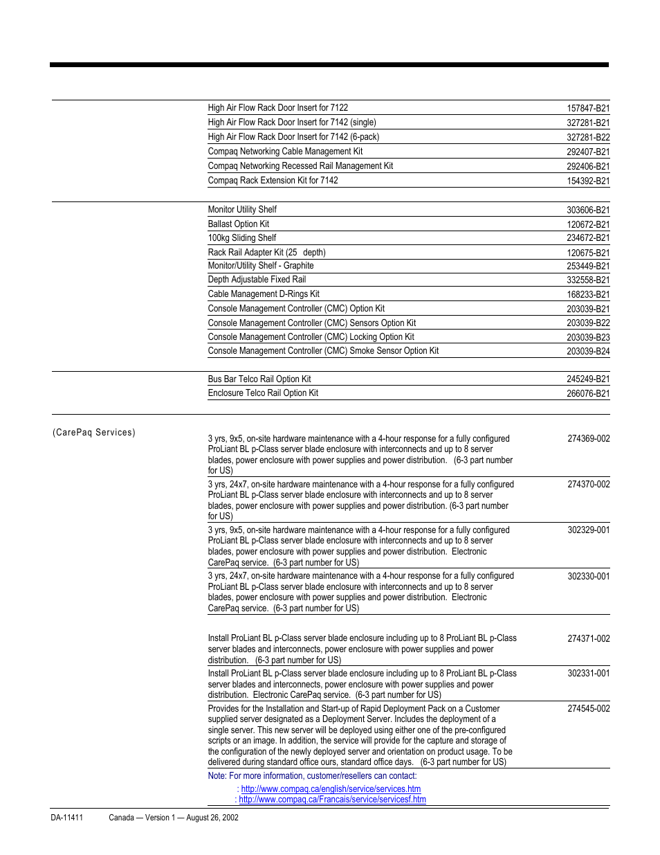 Quickspecs, Options, Proliant bl20p and p-class system | Compaq ProLiant p-Class User Manual | Page 15 / 24
