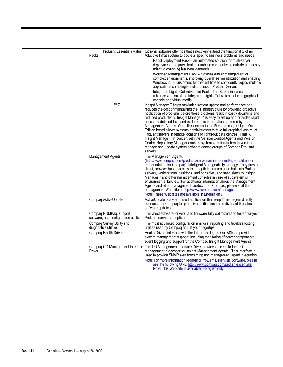 Quickspecs, Standard features, Proliant bl20p and p-class system | Compaq ProLiant p-Class User Manual | Page 6 / 24