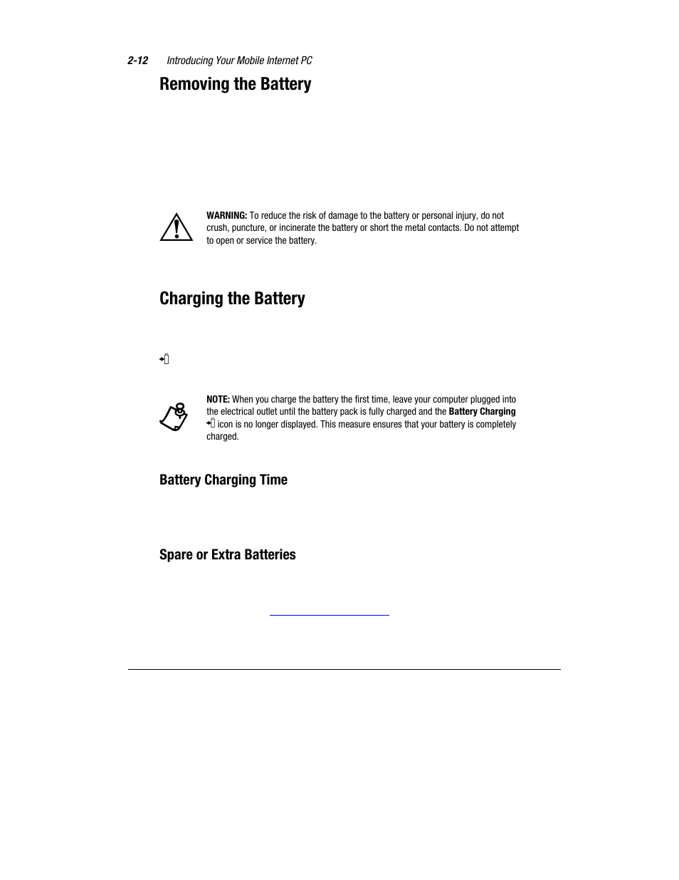 Removing the battery, Charging the battery | Compaq 1600 Series User Manual | Page 20 / 54