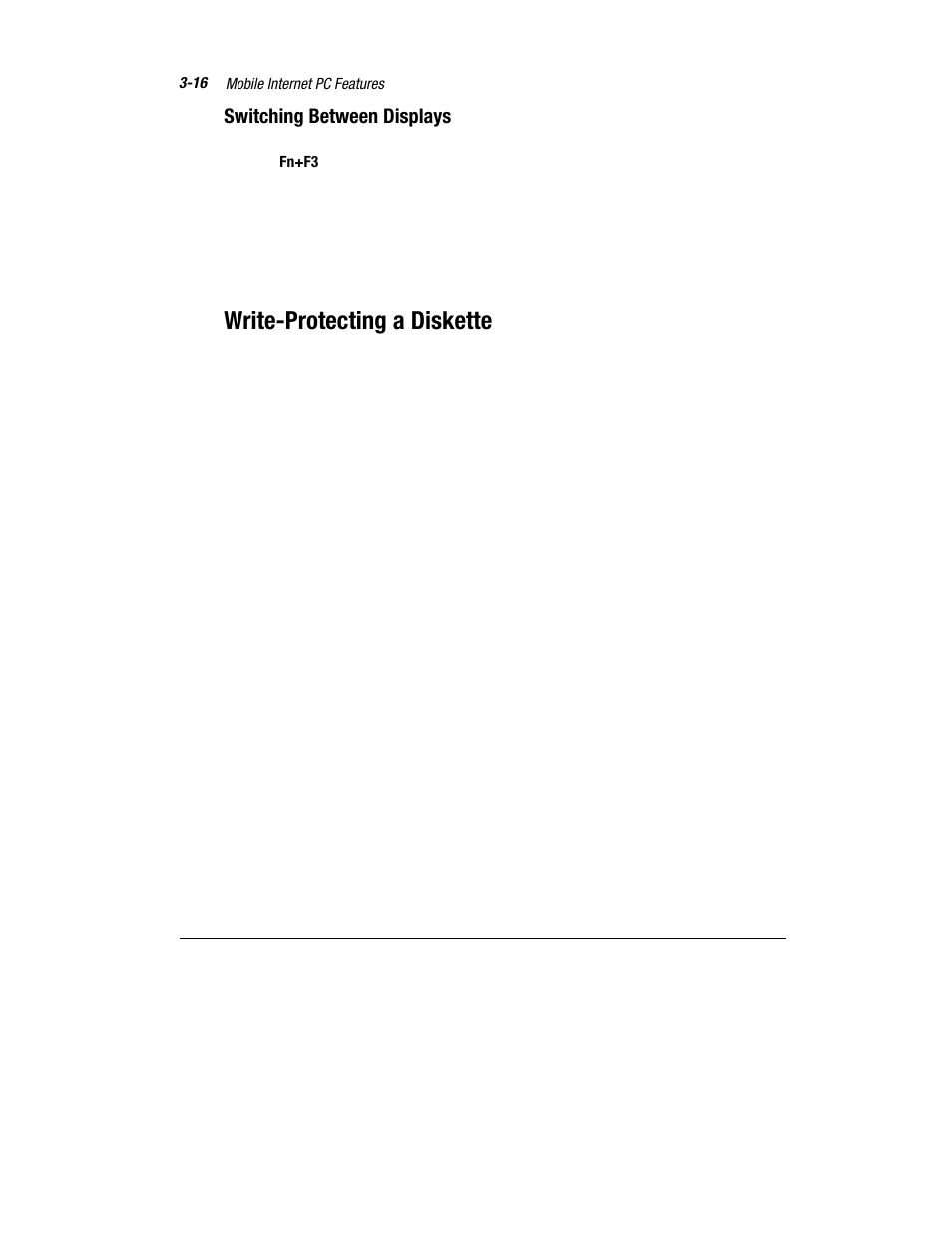 Write-protecting a diskette, Switching between displays | Compaq 1600 Series User Manual | Page 38 / 54