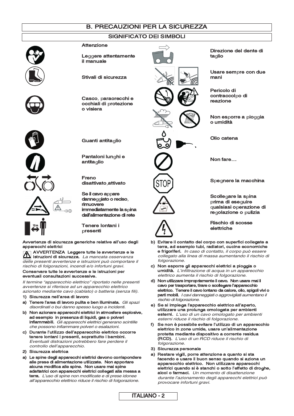 B. precauzioni per la sicurezza, Italiano - 2, Significato dei simboli | Partner P818 2014 User Manual | Page 111 / 288