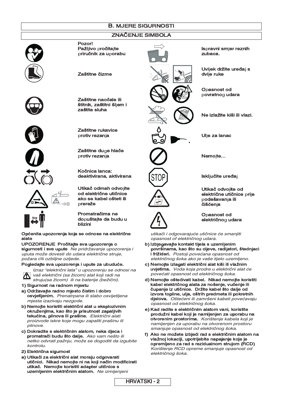 Hrvatski - 2, Mjere sigurnosti značenje simbola | Partner P818 2014 User Manual | Page 171 / 288