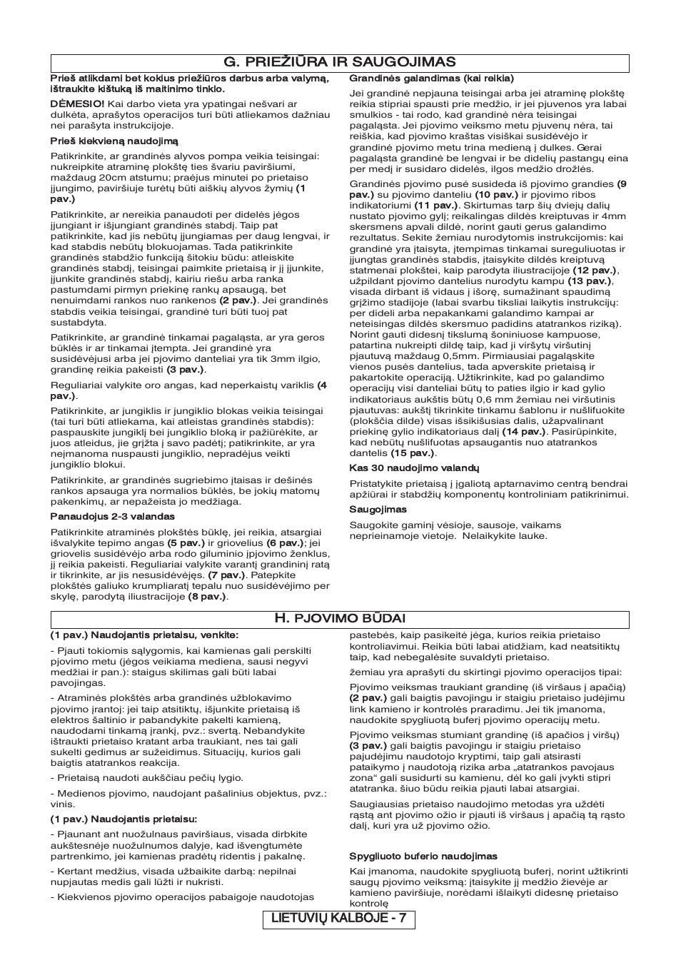 G. priežiūra ir saugojimas, Lietuvių kalboje - 7 h, Pjovimo būdai | Partner P818 2014 User Manual | Page 186 / 288