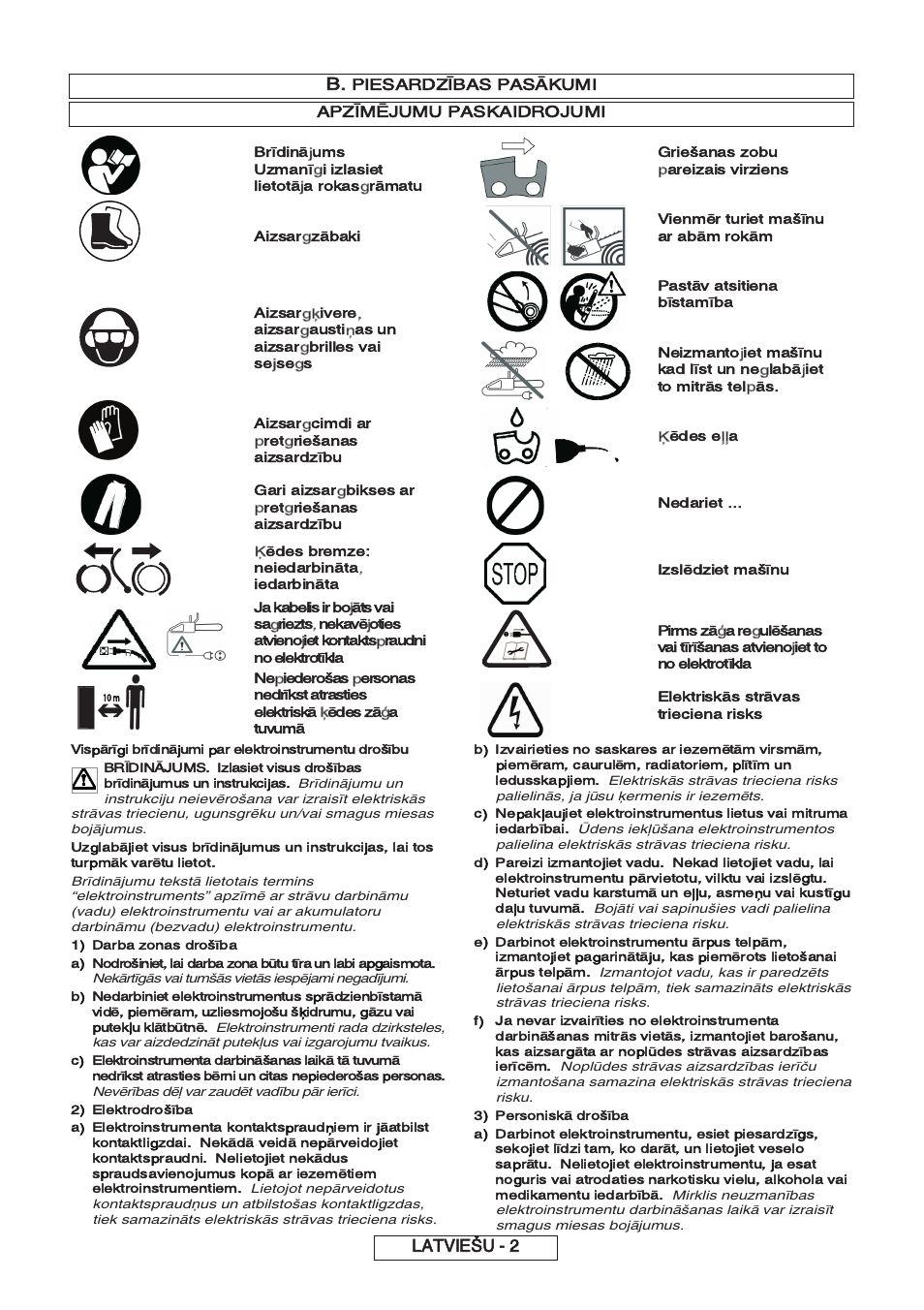 Latviešu - 2, Piesardzības pasākumi apz, Paskaidrojumi | Partner P818 2014 User Manual | Page 211 / 288