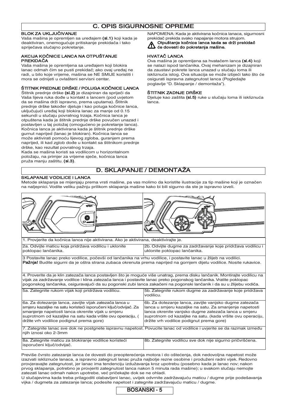 D. sklapanje / demontaža, Bosanski - 5 c. opis sigurnosne opreme | Partner P818 2014 User Manual | Page 264 / 288