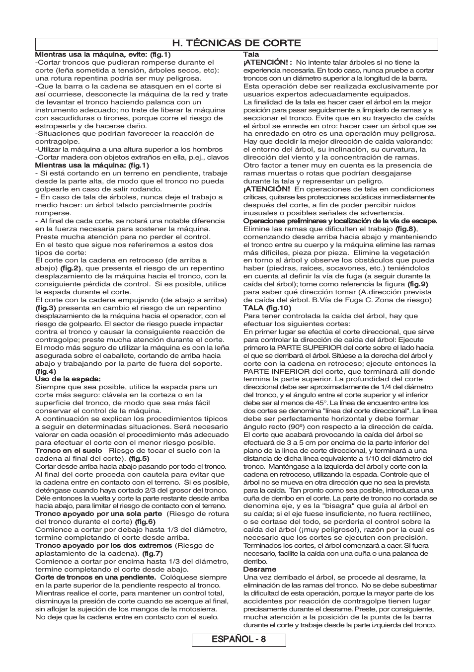 H. técnicas de corte, Español - 8 | Partner P818 2014 User Manual | Page 97 / 288