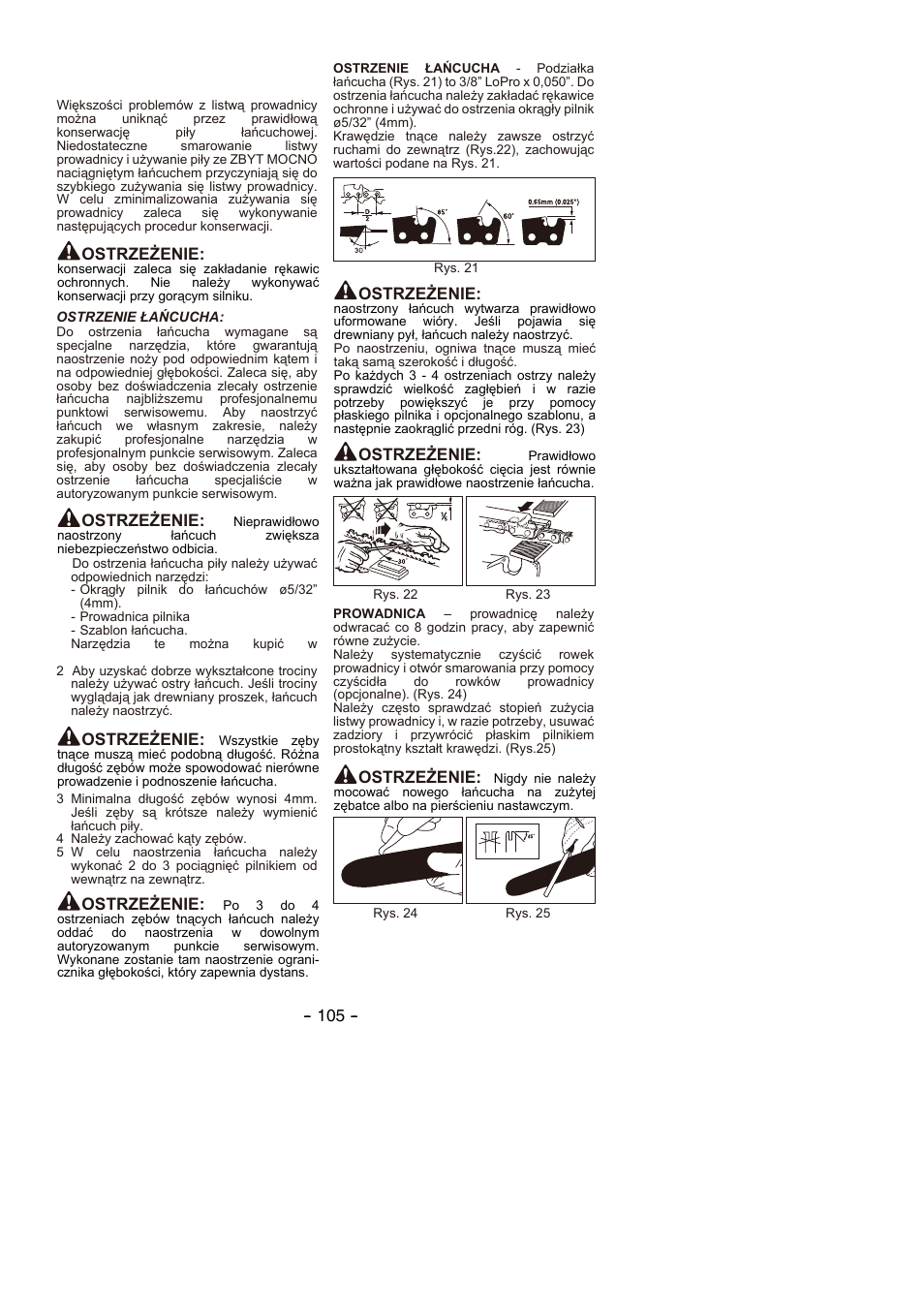 Ostrzeżenie | Partner P350S 2014 User Manual | Page 105 / 124