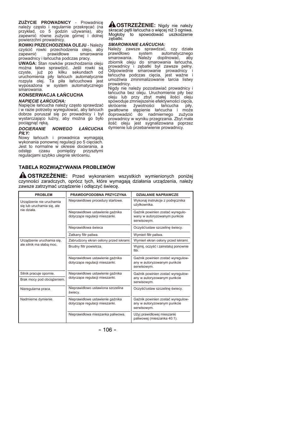 Ostrzeżenie | Partner P350S 2014 User Manual | Page 106 / 124