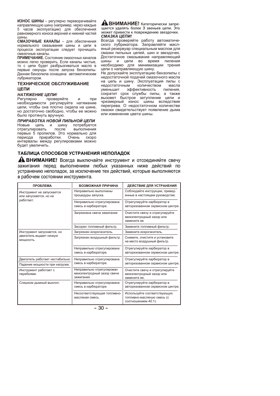 Внимание | Partner P350S 2014 User Manual | Page 30 / 124
