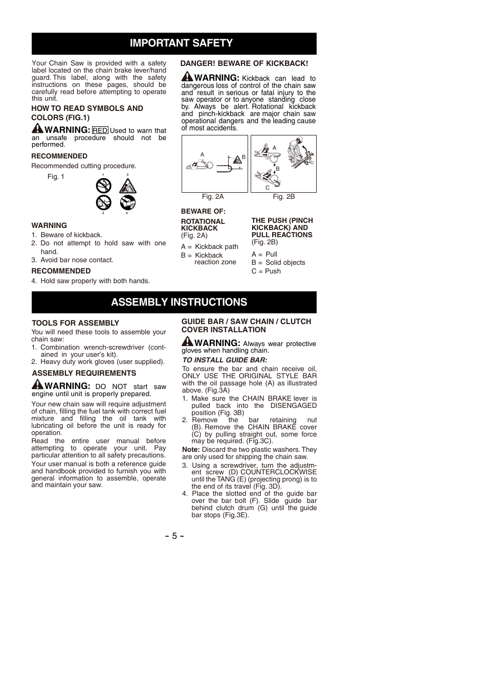 Important safety assembly instructions, Warning | Partner P350S 2014 User Manual | Page 5 / 124