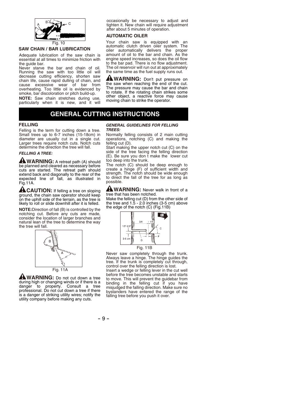 General cutting instructions, Warning, Caution | Partner P350S 2014 User Manual | Page 9 / 124