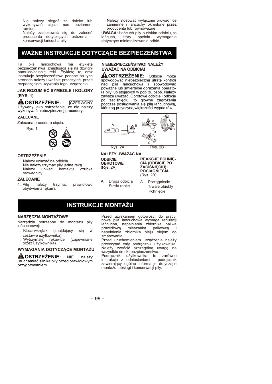 Ostrzeżenie | Partner P350S 2014 User Manual | Page 96 / 124