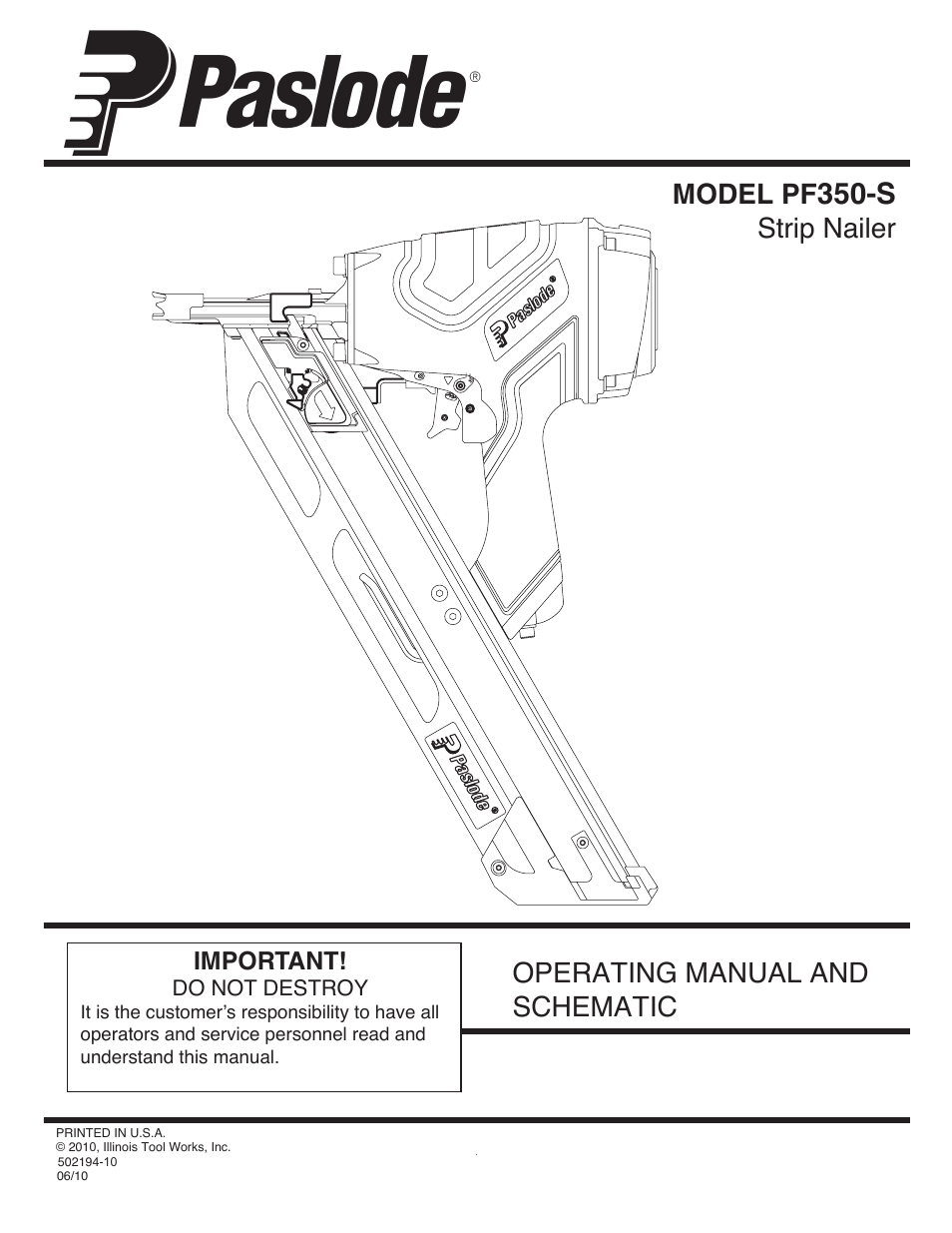 Paslode PF350S PowerFramer 30 Framing Nailer User Manual | 32 pages