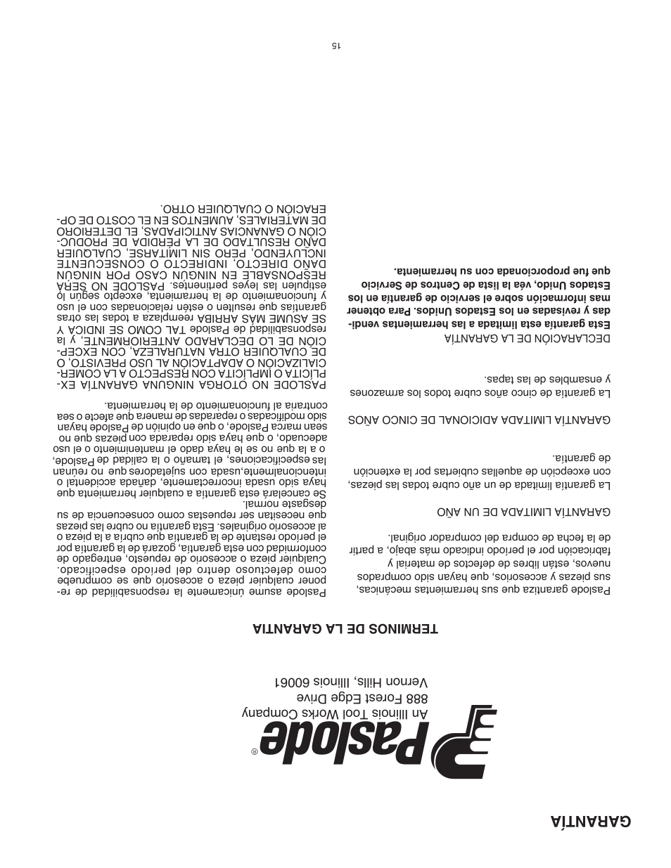 Garantía | Paslode PF350S PowerFramer 30 Framing Nailer User Manual | Page 18 / 32