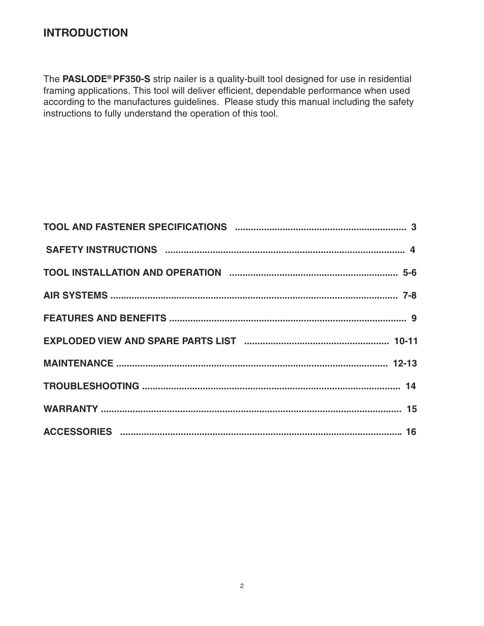 Introduction | Paslode PF350S PowerFramer 30 Framing Nailer User Manual | Page 2 / 32