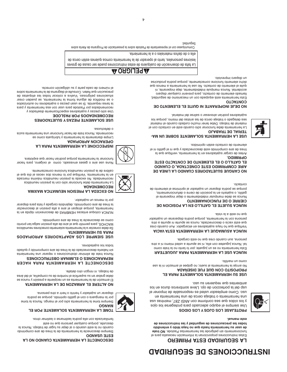 Instrucciones de segurid ad, Peligro, La seguridad est a primero | Paslode PF350S PowerFramer 30 Framing Nailer User Manual | Page 29 / 32