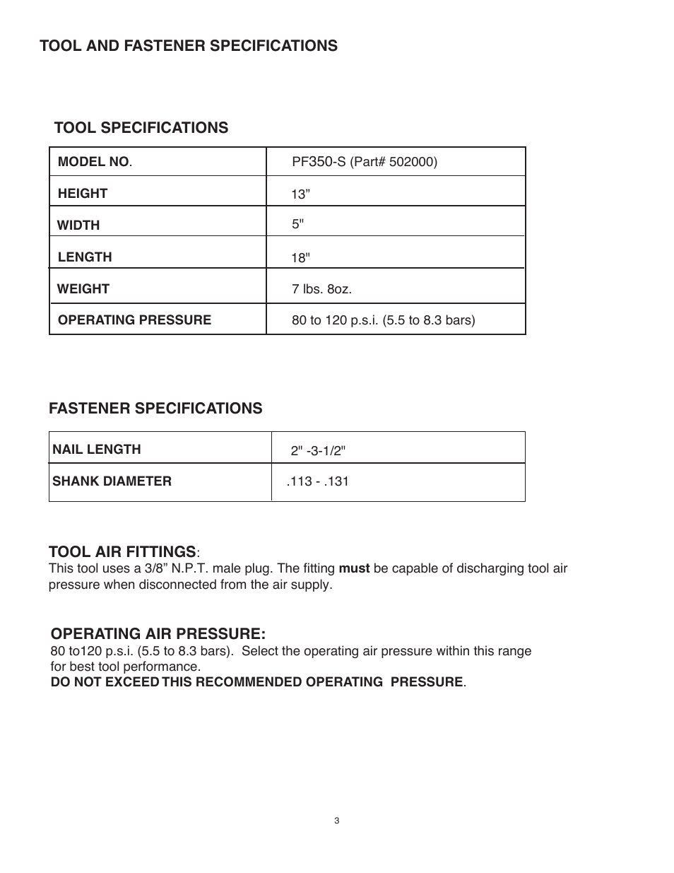 Paslode PF350S PowerFramer 30 Framing Nailer User Manual | Page 3 / 32