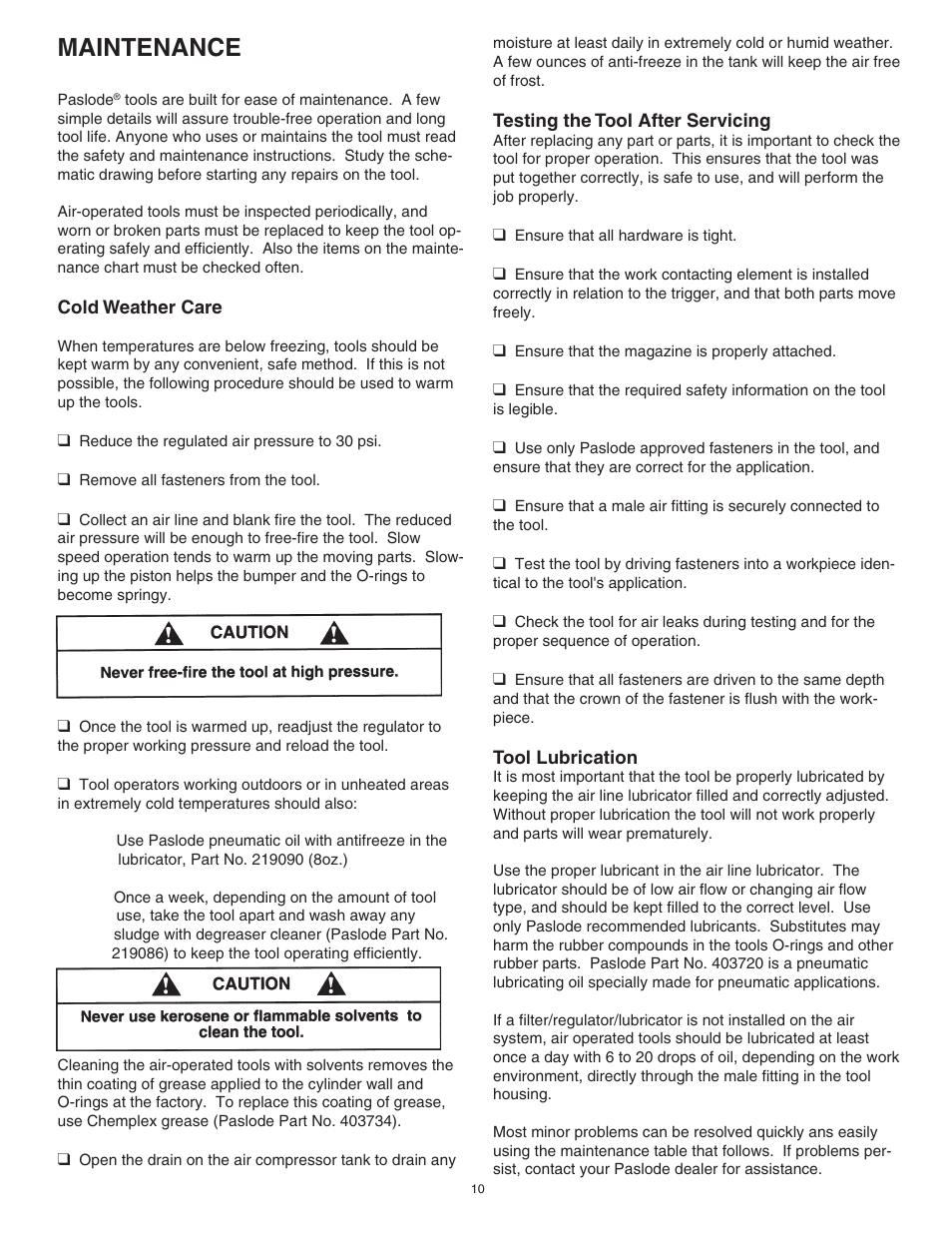 Maintenance | Paslode F350-S PowerMaster Plus 30 Framing Nailer User Manual | Page 12 / 32