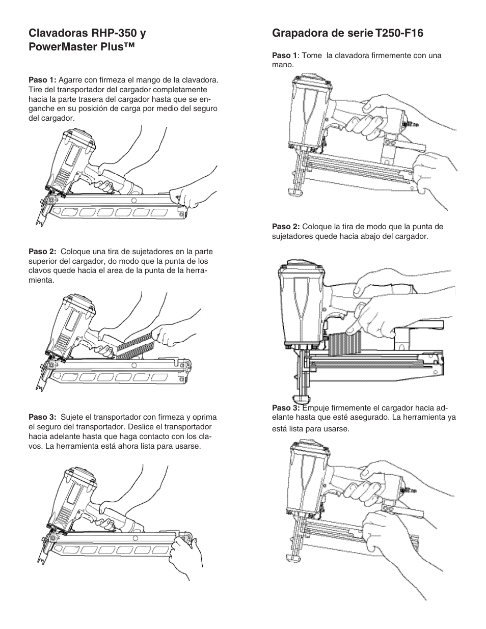 Clavadoras rhp-350 y powermaster plus | Paslode F350-S PowerMaster Plus 30 Framing Nailer User Manual | Page 27 / 32