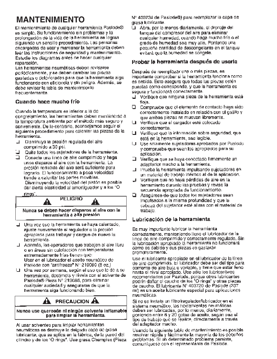Mantenimiento | Paslode F350-S PowerMaster Plus 30 Framing Nailer User Manual | Page 29 / 32