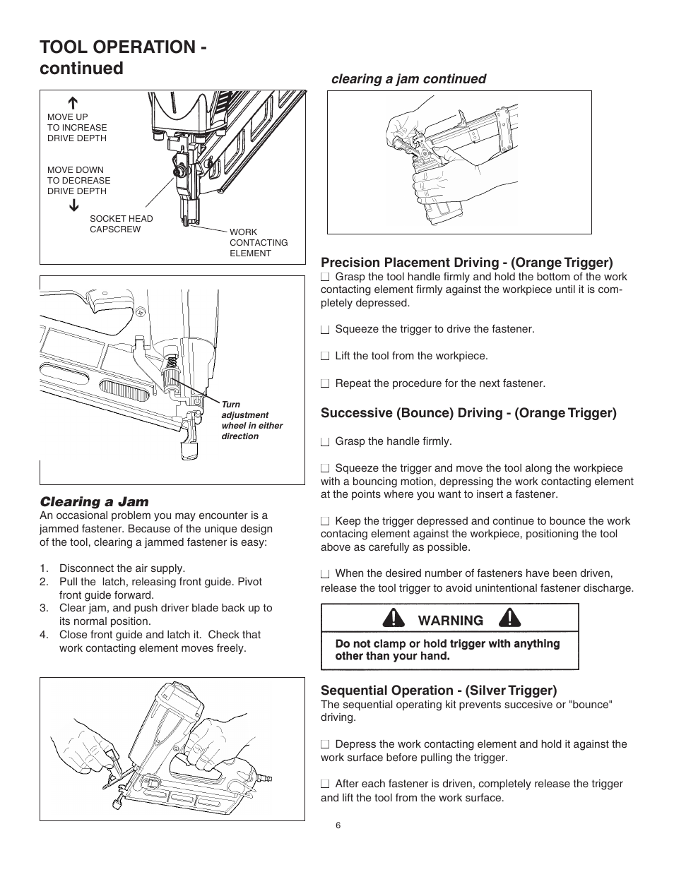 Tool operation - continued | Paslode F350-S PowerMaster Plus 30 Framing Nailer User Manual | Page 8 / 32