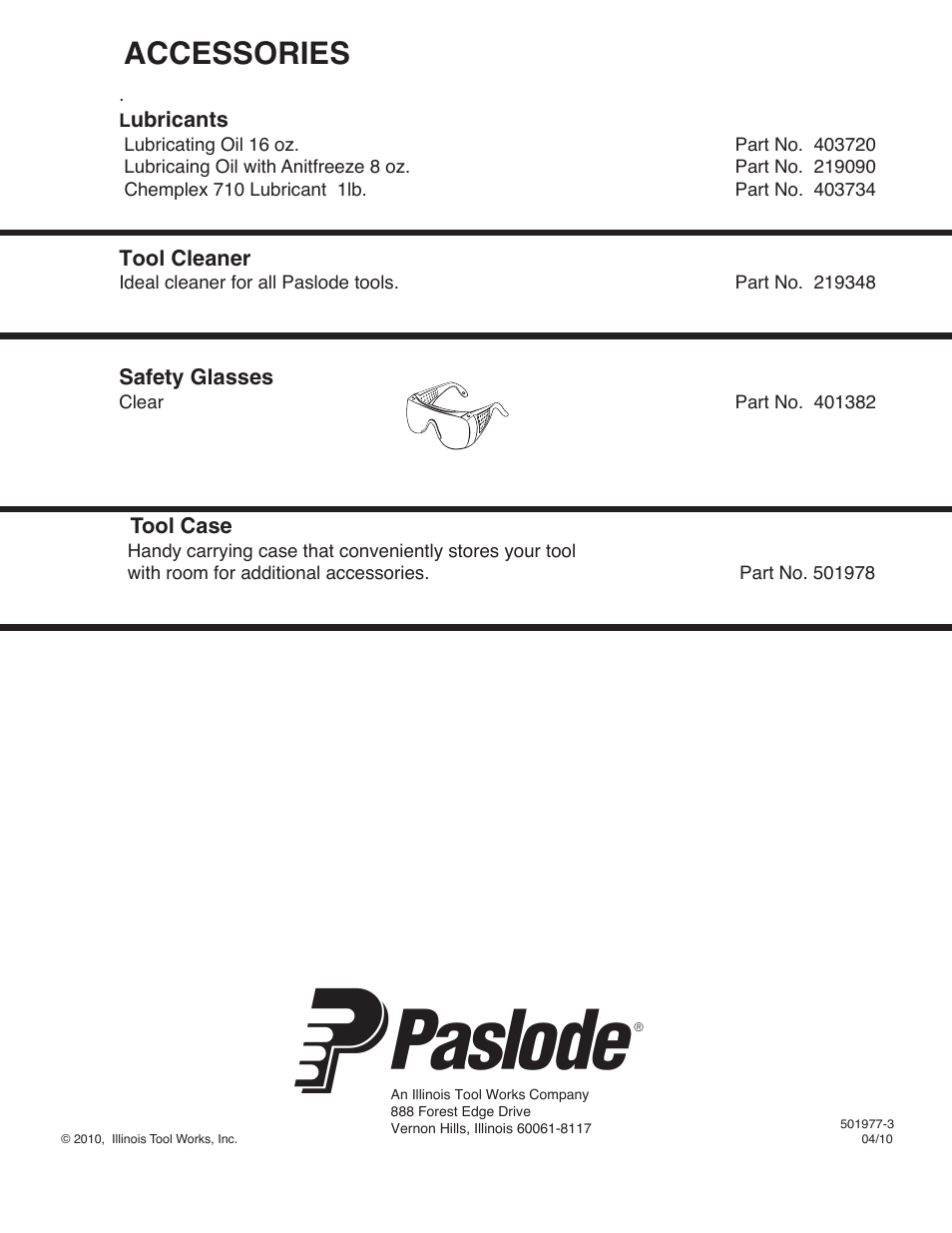 Accessories | Paslode T250S-F16 16 Gauge Straight Finish Air Nailer User Manual | Page 12 / 12