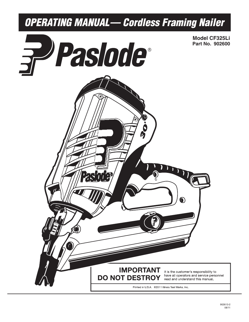 Paslode CF325Li Li-ion Cordless Framing User Manual | 40 pages