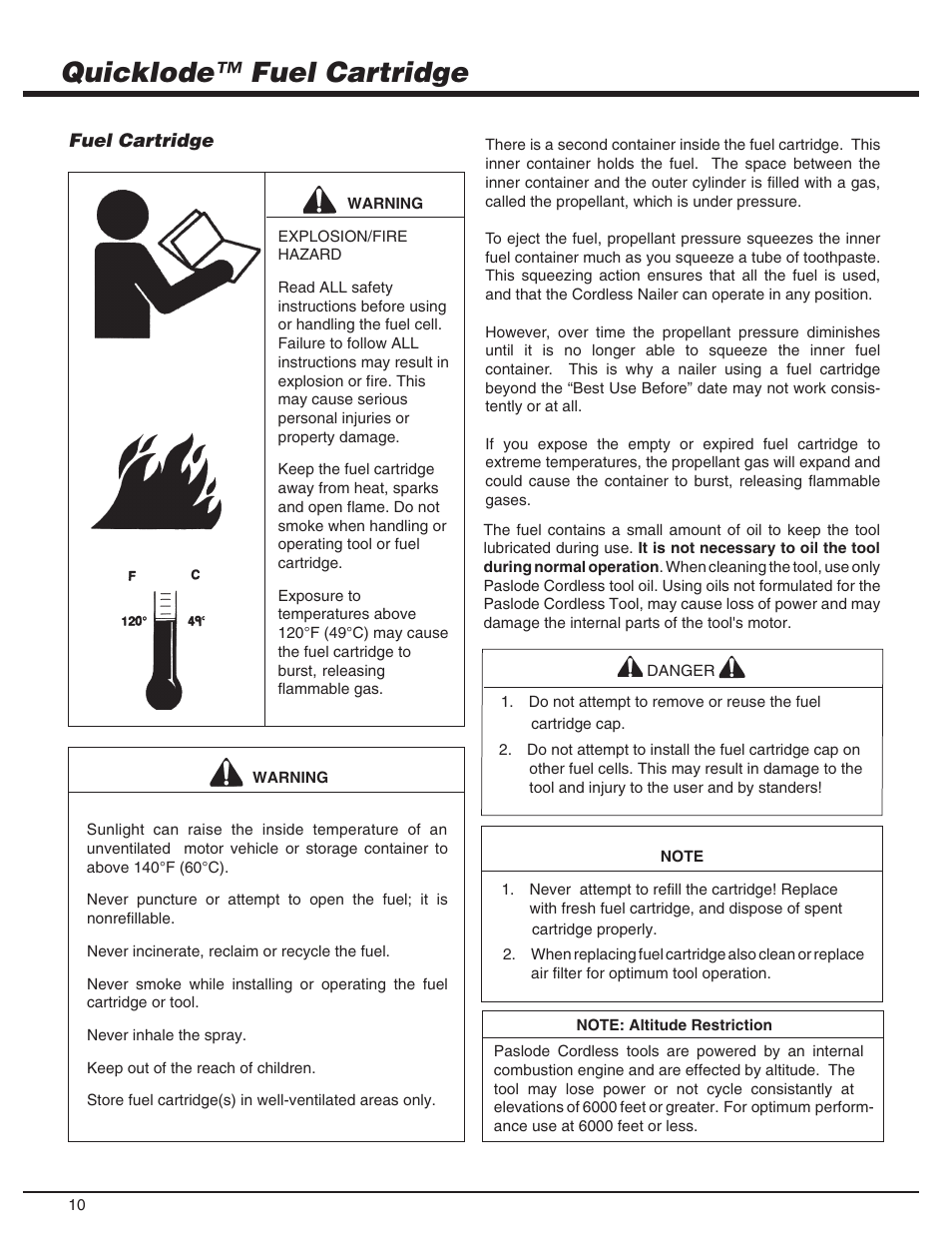 Quicklode™ fuel cartridge | Paslode CF325Li Li-ion Cordless Framing User Manual | Page 10 / 40