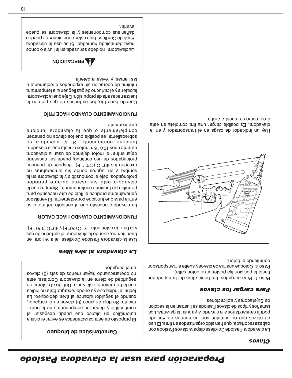 Preparac ión para usar la clavadora paslode | Paslode CF325Li Li-ion Cordless Framing User Manual | Page 28 / 40